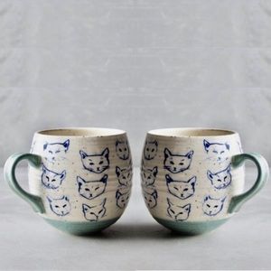 {Leah Goren} RARE Ceramic Cat Mug Green